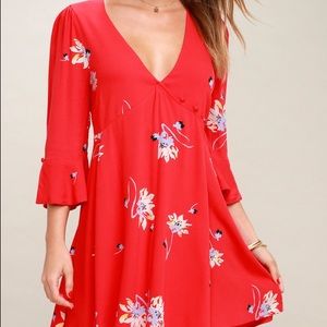Free People Time on My Side Red Floral Wrap Dress